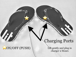 Litflip Light-Up Flip Flop Sandals for Men & Women, Water-Resistant & Sandproof, Black, Glowing LED Lights, Double USB Recharging Cable